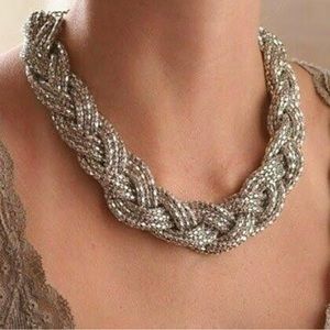 Silver Rhodium Plated Retro Popcorn Mesh Net Plait Braid Choker Collar Necklace